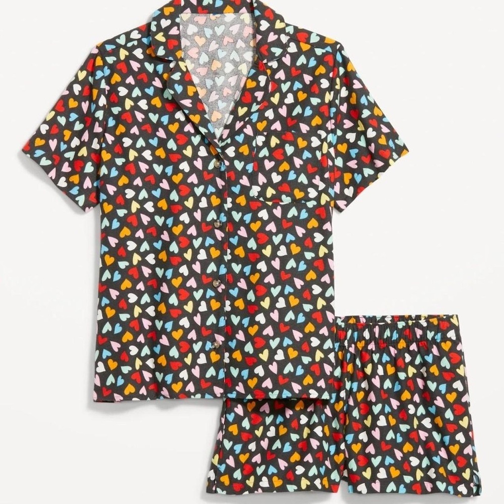 NWT Old Navy flannel heart PJ set in XL